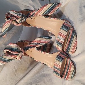 New Qupid ankle wrapped block heel sandal